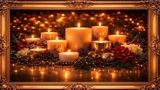 Luxury Golden Candlelight Christmas Wallpaper | 4K Elegant TV Background with Golden Frame