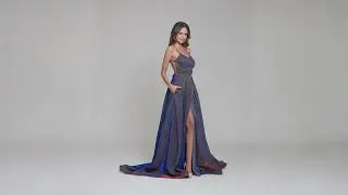 Yelure | Halter Metallic Glitter Criss Cross Back A Line Prom Dresses