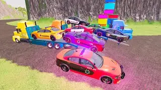 Flatbed Truck McQueen | Transportation with Truck - Car, Truck vs Extreme Cliff #5