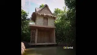 Building a traditional bamboo house by the river 