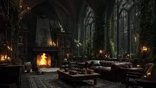 Relax in a Cozy Castle Room 🌧️ Heavy Rain Outside the Window & Crackling Fire at Night