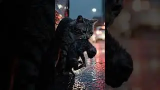 Scruffy cat saves kitten from traffic 🌧️🐱 #CatRescue #HeroCat #BraveCat&rdquo;