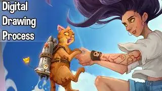 Hold my Paw 🐾🚀 -  Digital Time Lapse Painting Process