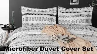 NTBAY Microfiber Duvet Cover Set with Pillow Shams, Black and White Geometry