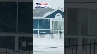 Snow And Ice Slam Into Houses In New York City Beach Town