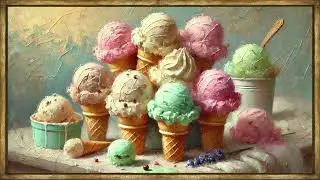 Sweet Summer | Ice Cream Oil Painting TV Screensaver 4K | Antique Gold Wood Frame TV Art | 2 Hrs