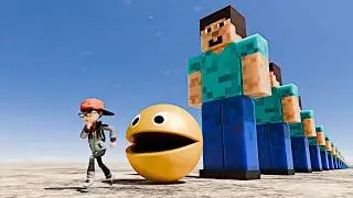 MINECRAFT vs PAC-MAN! 🤯 GIANT STEVE's EPIC Domino Chain Reaction (VFX Animation)