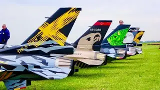 Потрясающие 5x RC F-16 Fighting Falcon с турбореактивными двигателями, масштаб 1:5 | быстрый