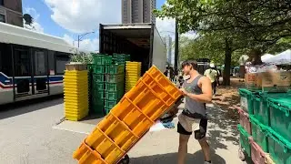 Nichols Farm & Orchard Loading Truck After Saturday Farmers Market In Lincoln Park Chicago