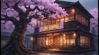 🌧️ Gentle Rain Lofi Study Music For Deep Focus — Neon Sakura Temple Walk Coffee Spot ☕🌸