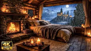 Cozy Cabin Bedroom | Fireplace, Rain & Gentle Thunder | 11 Hours Ambience