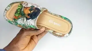 Adrina Green Mix Studded Graphic Print Italian Leather Slippers
