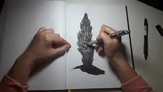Rural landscape in black jelly pen