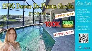 3-bedroom, 2-bathroom home with a pool, boat dock, and lift in Punta Gorda, Florida.
