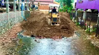 Incredible! Starting Landfill Project! Huge Size Using Dump Truck 5Ton, Skill Bulldozer Pushing Soil