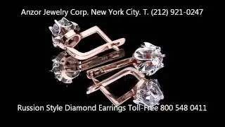 Russian Style Two-Tone Gold Genuine 0.60 cwt Diamonds Jewelry Set Earrings