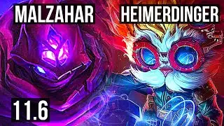 MALZAHAR vs HEIMERDINGER (MID) | 3.6M mastery, 5/0/1, 1700+ games, Rank 12 Malz | BR Master | v11.6