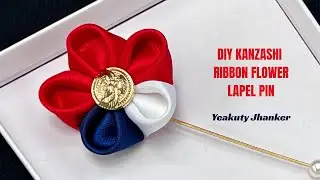 How to Make Kanzashi Flower Lapel pin /Brooch with Satin Ribbon. Easy Handmade Accessories.