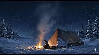 RELAXING 1-Hour MUSIC: Enchanted Snowy Night with FIREWOOD crack and WINDY SOUND for Sleep & Study