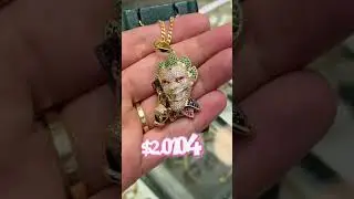 14K Gold Joker Pendant, Iced Out Necklace, Hip Hop  #jewelry #necklace