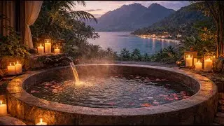 Warm Night Bath | Candlelight, Steam & Coastal Lights Outside