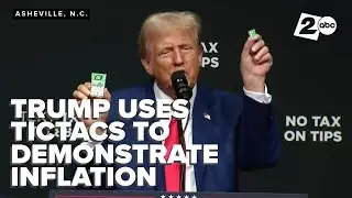 Trump uses TicTacs to explain inflation on stage during a rally in North Carolina
