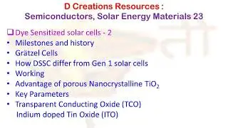 Dye sensitized solar cell -2, TCO, ITO, transparent Solar Energy Materials 23, D Creations Resources