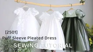 [2501] Puff Sleeve Pleated Dress &ndash; Sewing Tutorial + PDF  Pattern Download | Sizes 1Y~12Y