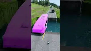 Bus vs water pit #19 | #carsvswaterpit #beamngdrive #doubleflatbedtrailertruckvsspeedbumps