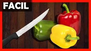 Como CORTAR un pimiento MORRON Rojo o Verde en CUBOS | F&aacute;cil 🟢