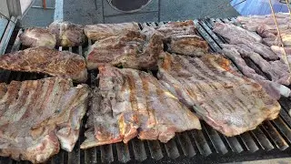 Italy Street Food Event. Grilled Meat, Pizza, Crepes, Skewers, Ribs, Sausages, Cheese, Pancakes