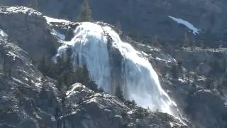Horsetail waterfalls on June Lake Loop in Eastern Sierra in eastern California