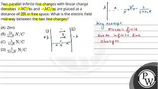 Two parallel infinite line charges with linear charge densities \(+\lambda \mathrm{C} / \mathrm{....