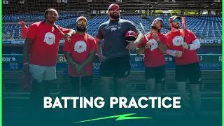 Philadelphia Eagles Players Take Batting Practice