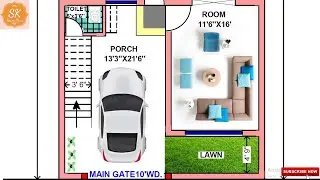 HOUSE PLAN 27' X 52&rsquo; / 1404 SQ.FT / 156 SQ.YDS / 130 SQ.M / 156 GAJ / WITH INTERIOR / (4K)