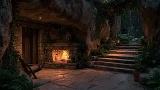 Wild Storm Rain in a Remote Forest Cave at Night | Heavy Rainfall, Distant Thunder & Firelight