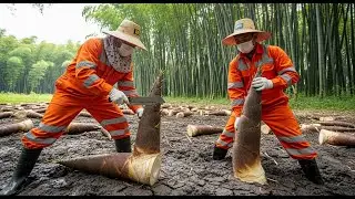 Industrial Processing of Giant Bamboo Shoots  Modern Food Factory.