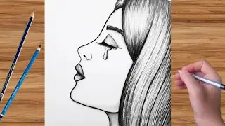 Emotional Pencil Sketch | Crying Girl Side Profile Drawing