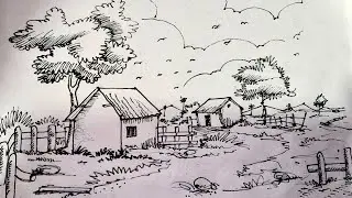 Village Sketch ✍🏽 Drawing | Black and White Sketch tutorial. #drawing #sketch 