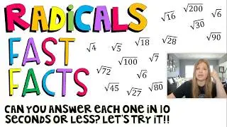 Algebra 1 - Radicals Fast Facts Quick Review on Simplifying