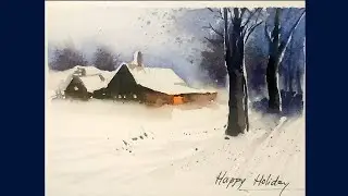 Snowy Day in Christmas Village || Watercolour Painting