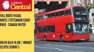 Full Route Visual | London Central Route 1 Tottenham Court Road - Canada Water