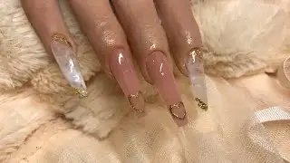 Hard/Builder Gel Nail Tutorial💅🏻How To Marble With Gel Polish & Gold Leaf💅🏻Gel Polish Nail Art