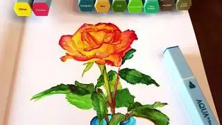 Watercolor rose with Spectrum Noir Aqua watercolor markers