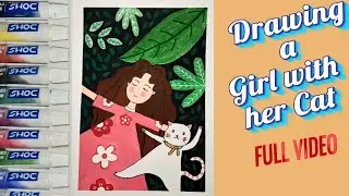 Relaxing Art Process: Girl and her Cat Illustration #asmr #drawingtutorial #sketchbook #sketch #art 