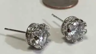 Orrous 18k Gold Plated Cubic Zirconia Crown Solitaire Stud Earrings 3.50 carats - Unboxing