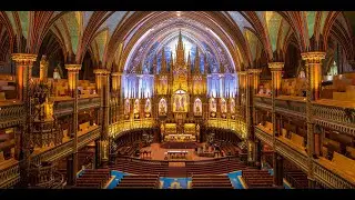 Tour inside magnificent Notre-Dame Basilica built in 1672 in Old District of Montreal, Canada