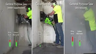 Guarda Edge Concrete Saw with Silica Dust, Slurry & CO Fume Control vs Conventional Saws