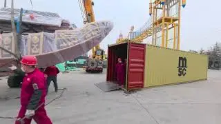 The pirate ship and pendulum ride have been loaded onto trucks for shipment.