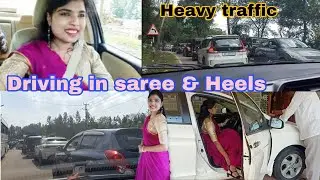 Car driving wearing saree & heels |  Q&A #cardriving #girl #driving